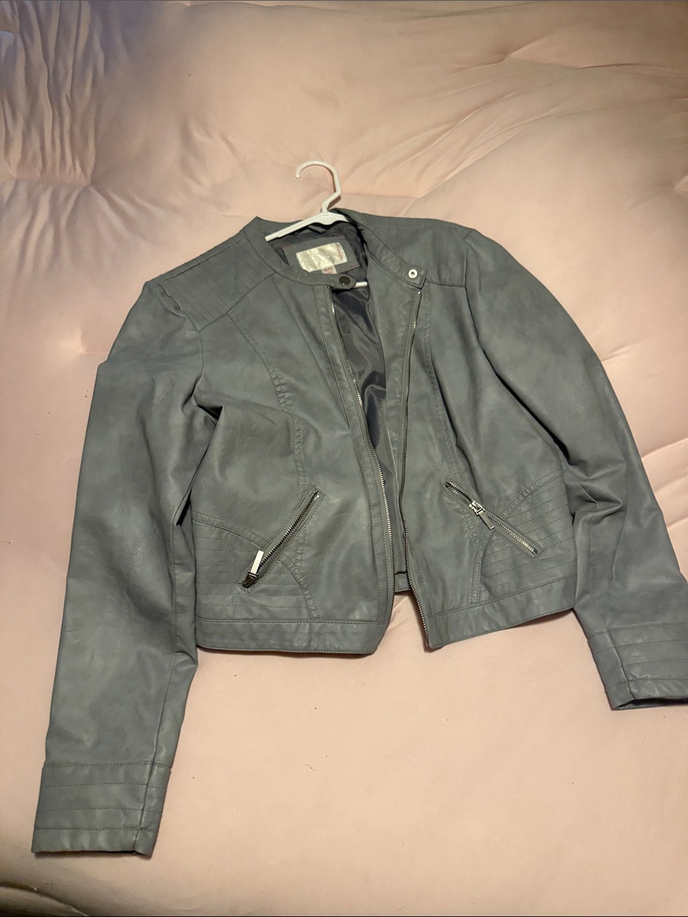Xhilaration Gray Faux Leather Moto Jacket
